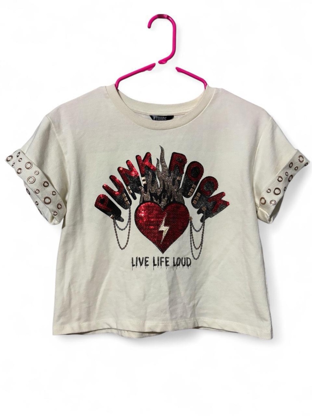 Kids White 'Punk Rock' Sequin Heart Tee - Live Life Loud